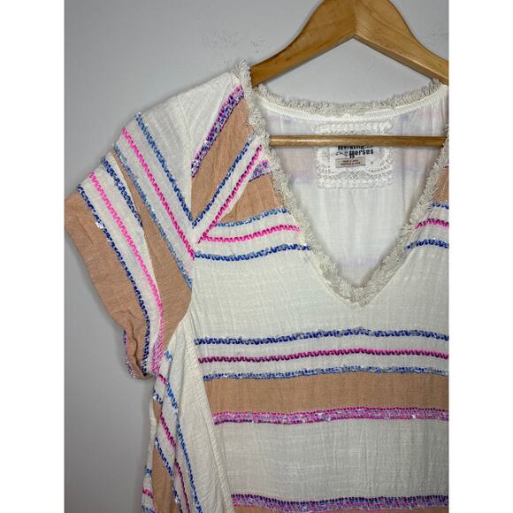 Anthropologie Holding Horses Elira Striped Dress Size S Boho Mini A Line Swing - Picture 3 of 8
